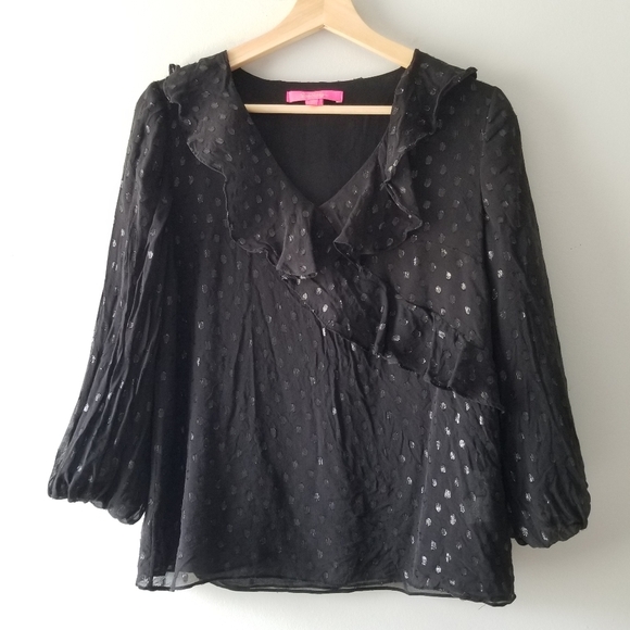 Lilly Pulitzer Olenna Silk Metallic Black Top XS - Picture 4 of 12